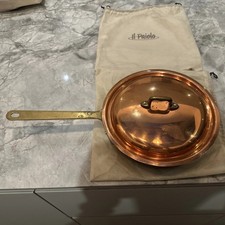 Copper frying pan, internal aluminium lining, brass handle, lid 