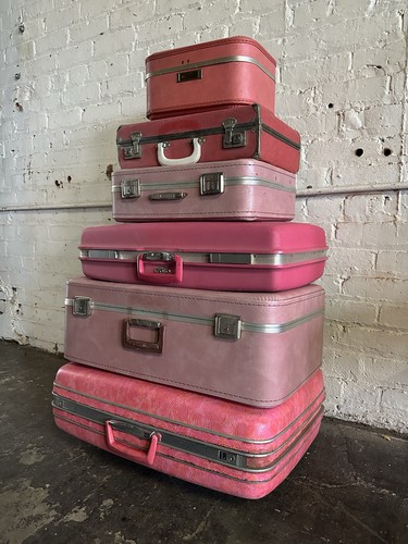 Vintage pink suitcase lot - vintage,