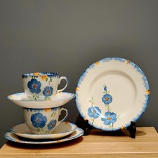 Two Sets of Hand-Painted Trio by Swinnertons– Blue Pansy Ivory color  (c.1930s)