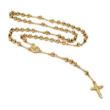 Holy Mary Pendant Rosary Bead Necklace 18k Gold Plated Cross Crucifix With