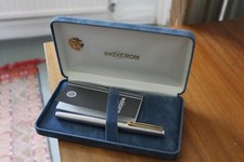 Inoxcrom Silver Fountain Pen Gold Electroplated 23'6 Kts 14cm Blue box 20x9x3cm