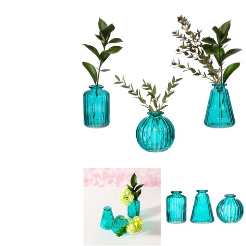 Turquoise glass bud vases set - glass,