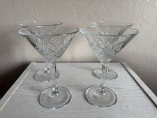 PASABAHCE Set of 4 MARTINI COCKTAIL Long Stem Clear Cut Glasses - Lovely!