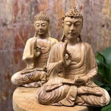 Hand Carved Large Wooden 30cm Meditating Buddha Sculpture, Statue, Ornament.