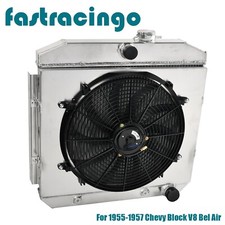 3 Row Aluminum Cooling Radiator&Shroud Fan For 1955-1957 Chevy Block V8 Bel Air