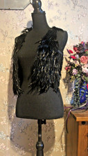 BNWOT RARE Vintage Topshop Black Feather Leather Suede Festival Waistcoat UK8 36