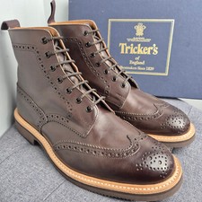 Trickers 'Stow' Espresso Burnished Brown Brogue Boots Vibram Gumlite UK 11