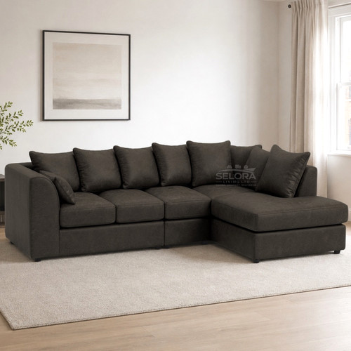 Black leather corner sofa - black,