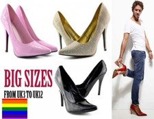 Mens Women Drag Queen Crossdresser High Heel Platform Court Shoe Plus Size 9-12