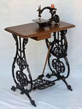 1870s Glass Tensioner Wilcox and Gibbs Sewing Machine on Cast Iron Treadle Table