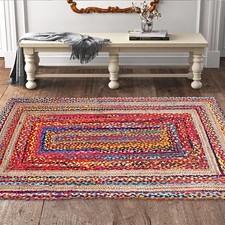 Runner Rug Natural Jute Cotton Rectangle Carpet Farmhouse Handmade Braided Rug