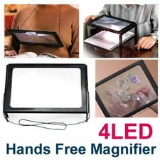 Large Hands Free Magnifying Glass with 4 LED Light Neck Cord for Reading Sewing