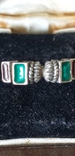 Antique Vintage Edwardian 1900-s Green Enamel 800 Silver Ring Size UK M, US 6
