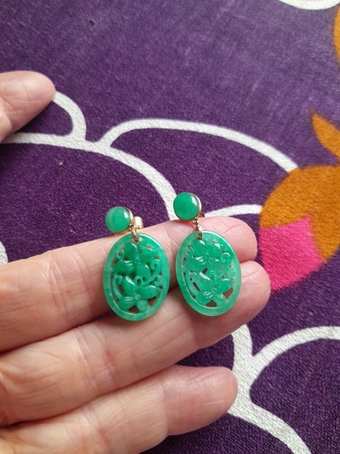 Carved jade stud earrings - carved,