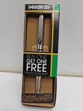 Parker 25 Roller Ball Pen Stainless Steel Black Ink Vintage NOS In Box