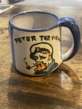 VTG Tintagel Pottery Cornwall Mug Hand Painted Studio Mug Peter The Viking 7cm