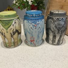 Three Williamson Collectible Tea Caddy Tins, Elephant Designs