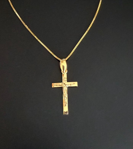 Gold cross necklace - gold,