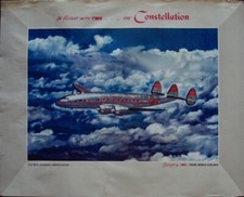 TWA LOCKHEED CONSTELLATION 1954 Vintage Travel poster 23x35 AIRLINES RARE