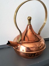 Vintage Copper and Brass Teapot / Kettle Mid-Century Modern Design 18 cm Height