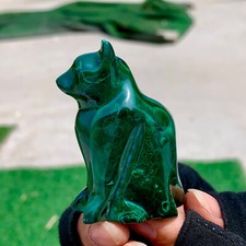 93G Natural glossy Malachite Crystal  Handcarved dog mineral sample