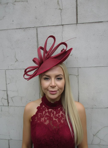 Large burgundy fascinator - large,