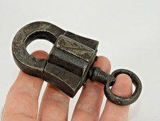 Rare Antique 1850s Old Russian Cast Iron Shackle Padlock + Original Key