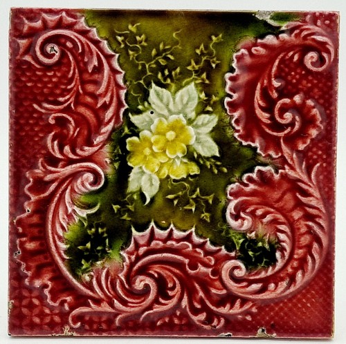 Antique fireplace tile moulded - antique,