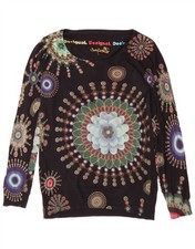 DESIGUAL Womens Abstract Pattern Boat Neck Jumper Sweater UK 18 XL Black BQ05