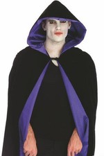 Velvet Hooded Mid Length Cloak Black With Purple Lining Halloween Fancy Dress