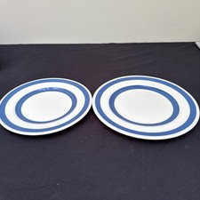 Vintage Chef Ware Plates x 2, Blue & White Stripe Made In Staffordshire. (B33)