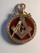 Masonic Rose Gold & Carnelian Pendant/ Watch Fob. J T J Birmingham Hallmarks