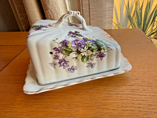 Antique Victorian Covered Cheese Dish Violets Pattern 21cm x 16cm x 12.5cm H