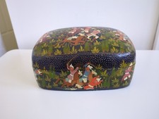 Vintage Papier Mache Trinket Box Hand Painted Domed Lid