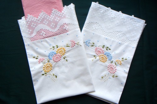 White pillowcases pair vintage - pillowcases,
