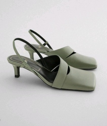 Zara green leather kitten heel - green,