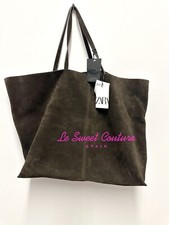 ZARA WOMAN NWT  SUEDE MAXI SHOPPER BAG green 6136/410 6100/510