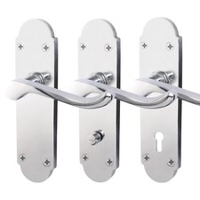 Polished Chrome Door Handles Victorian Scroll Shaped Bathroom, Latch & Lock Sets