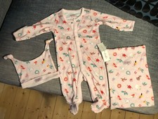 Cath Kidston Christmas themed baby sleepsuit with hat and bag 0-3 months. 