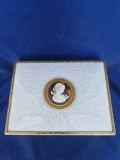 Vintage Petrona Musical Jewellery Box,Lace Lovers Cameo Top Brass Trim