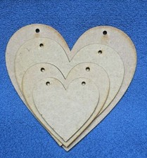 Wooden MDF Hearts two hole Bunting Craft Shapes  7.5cm 10cm 12.5cm 15cm x 3mm 