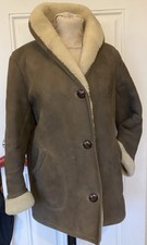 Genuine NURSEYS Suede Leather Sheepskin Shearling Jacket Coat Olive Green Size M