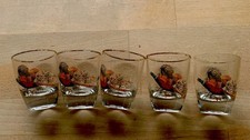5 Vintage Flying Pheasant Whisky Shot Hunters’ Glasses Gilded In Good Condition
