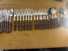 (36) Pcs RS Regent Sheffield ? Japan Stainless Wood Handled Wooden Flatware Set