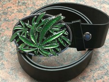MARIJUANA metal BUCKLE with Free Belt weed hash leaf leaves western style NEW