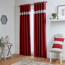 Diamante Curtains Pair Of Lined Faux Silk Ready Made Eyelet - Black Silver White