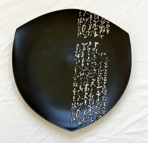Japanese black porcelain plate - japanese,