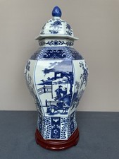 Chinoiserie vase Hexagon Blue and White Chinese Porcelain Ginger Jar