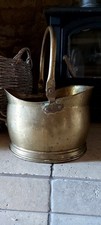 Vintage Antique Brass Coal Bucket Scuttle Swing Handle Helmet Style patina 