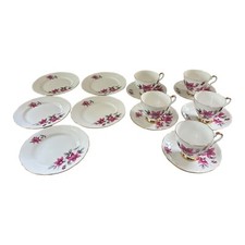 Royal Stafford ‘Evesham’ Tea Set 5 Cake Plates 5 Cups & Saucers Pink Floral